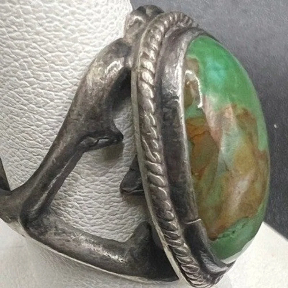 Vintage Sterling Silver Turquoise Ring Southwestern Sz 7.5 13g‎ READ